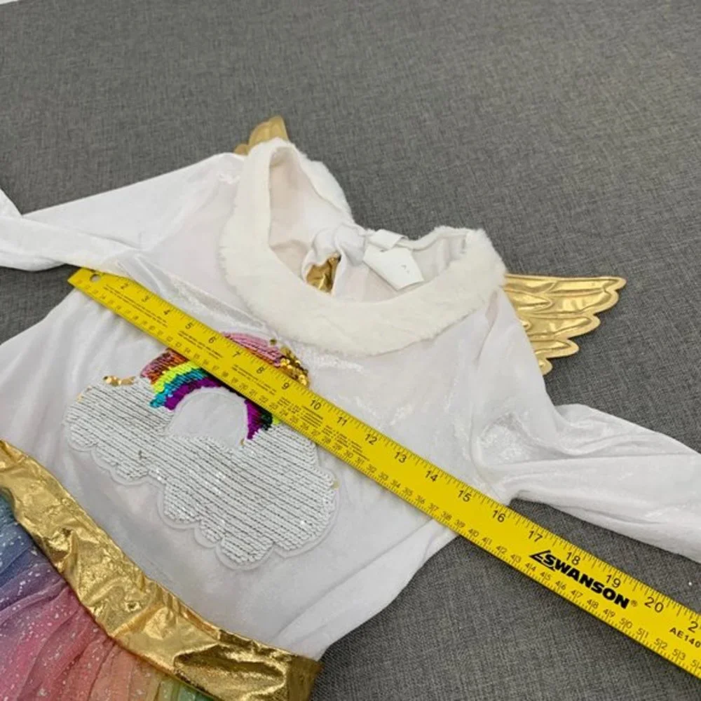 Girls Rainbow Unicorn‎ Costume Dress Beautiful Sparkle Sequin Angel Wings Large